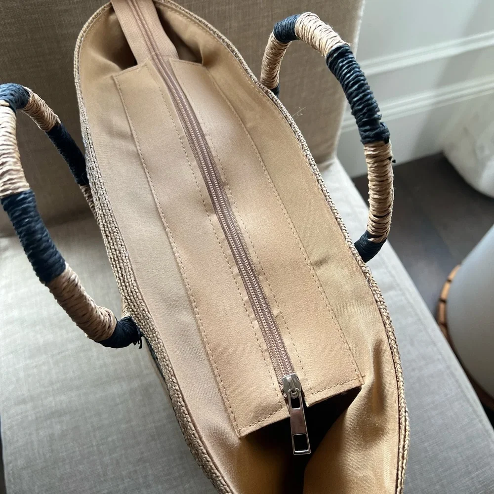 Stylish Tan and Black Woven Tote Bag